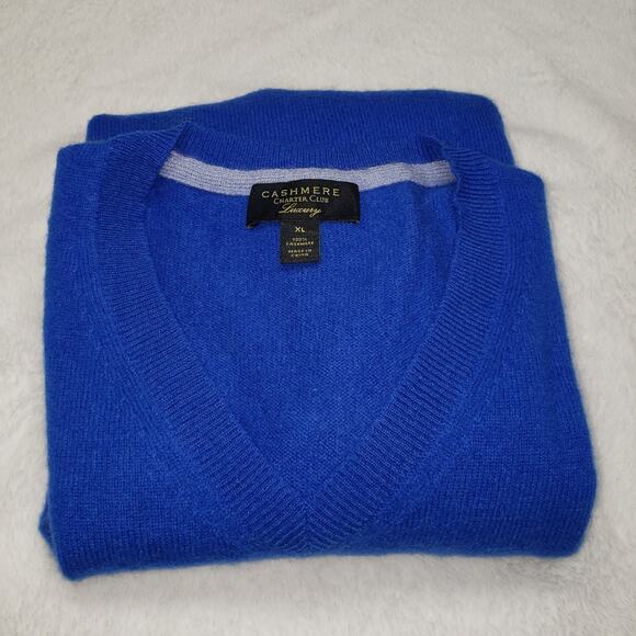 Charter Club 100% Cashmere Royal Blue V‑Neck Sweater Women’s XL - Picture 10 of 10